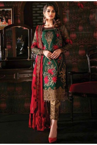 Dark Green & Red Pakistani Ethnic Style Suit
