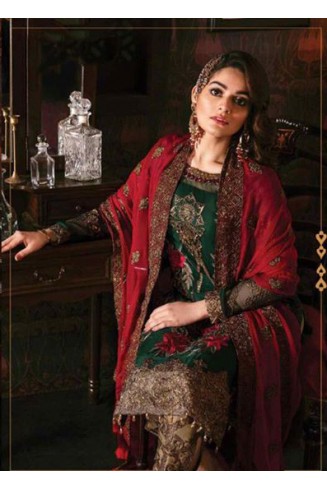 Dark Green & Red Pakistani Ethnic Style Suit
