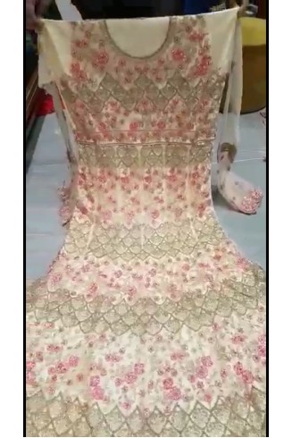 CREAM INDIAN WEDDING HEAVY EMBROIDERED GOWN