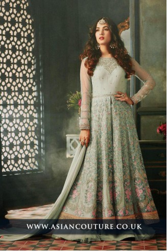 Nile Green Indian Party Wear Asian Anarkali Wedding Bridal Gown Dress