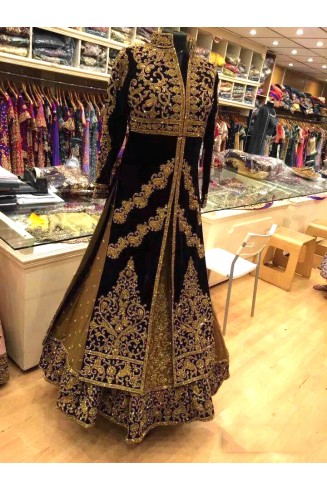 Heavy Indian Velvet Wedding Reception Lehenga
