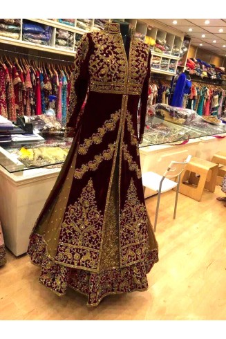 Heavy Indian Velvet Wedding Reception Lehenga