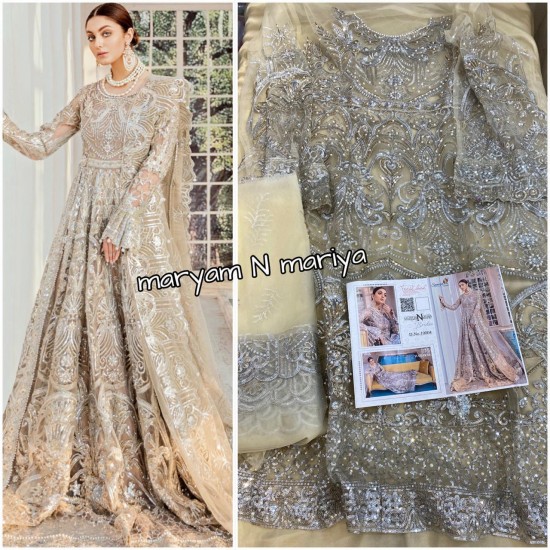 BEIGE & SILVER BRIDAL BRIDESMAID WEDDING ANARKALI DRESS
