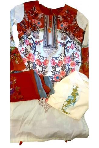 Simran Cream Terracotta Embroidered Pakistani Designer Suit