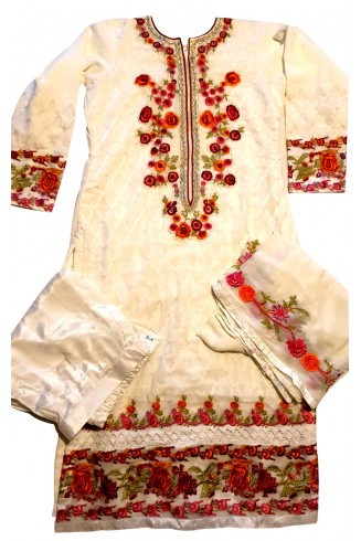 OFF WHITE INDIAN PAKISTANI STYLE READYMADE SALWAR SUIT