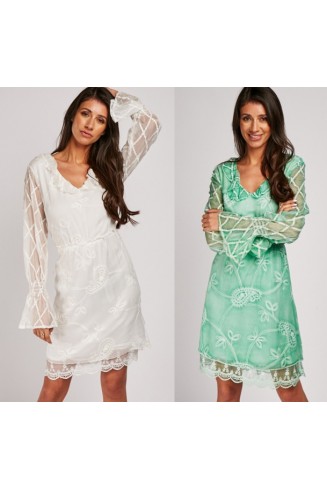 FANCY SUMMER FRILLY EMBROIDERED SKATER DRESS