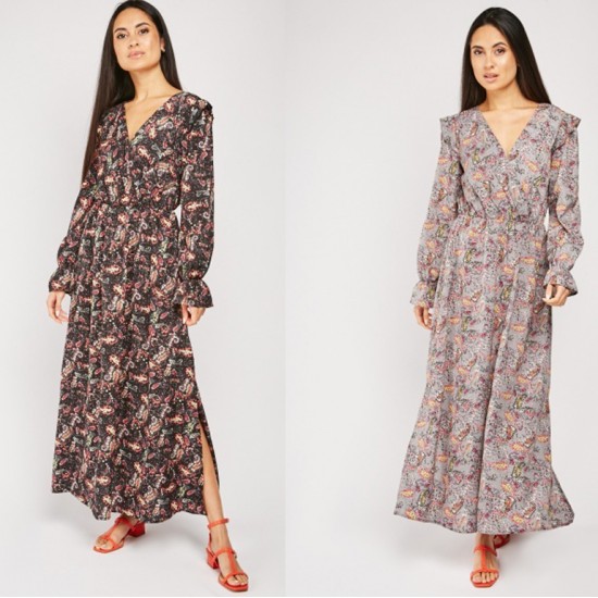 Floral Maxi Dress With Long Sleeves Party Outfit