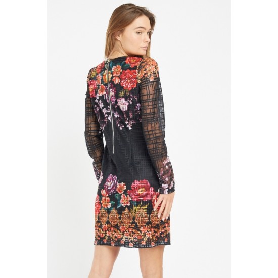 Black Floral Mesh Shift Dress