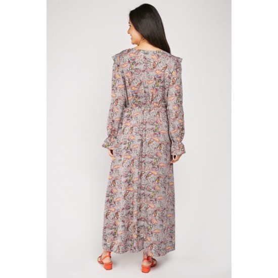 Floral Maxi Dress With Long Sleeves Party Outfit