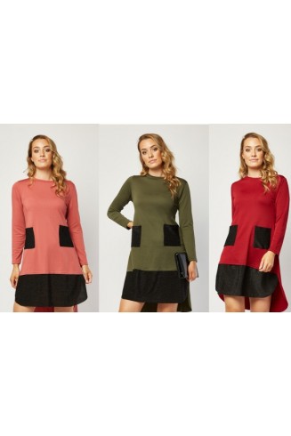 Lux Full Sleeve Viscose Trim Contrast Shift Dress 