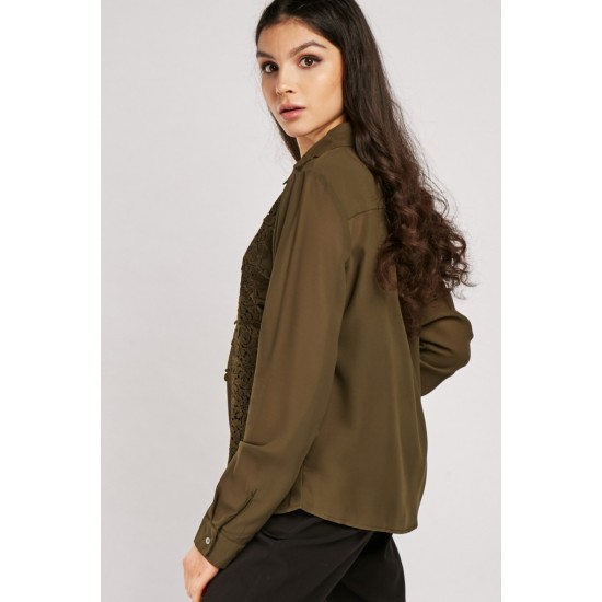 CROCHET TRIM SHEER CHIFFON TOP SHIRT FOR GIRLS