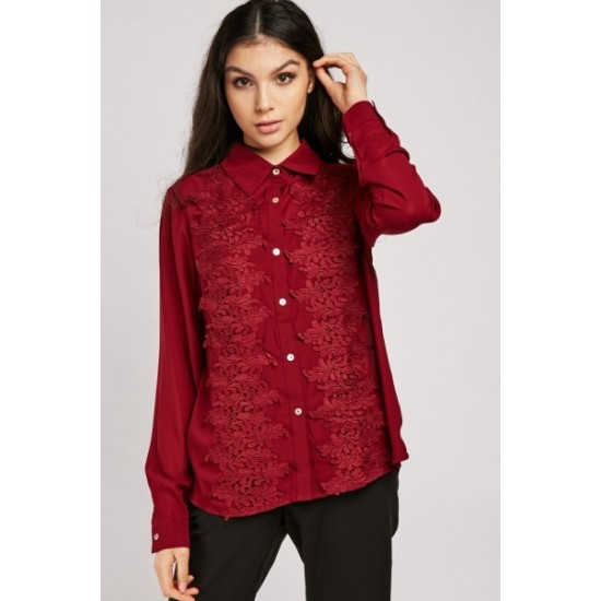 CROCHET TRIM SHEER CHIFFON TOP SHIRT FOR GIRLS