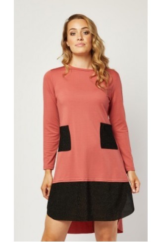 Lux Full Sleeve Viscose Trim Contrast Shift Dress 