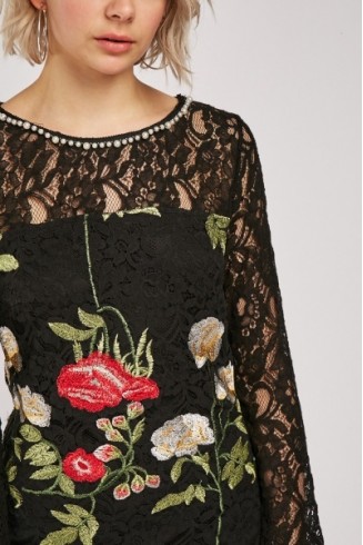 Ladies Black Embroidered Lace Shift Dress
