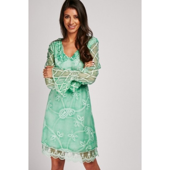 FANCY SUMMER FRILLY EMBROIDERED SKATER DRESS