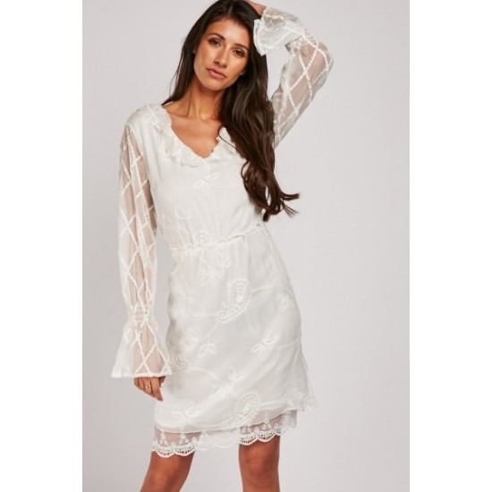 FANCY SUMMER FRILLY EMBROIDERED SKATER DRESS