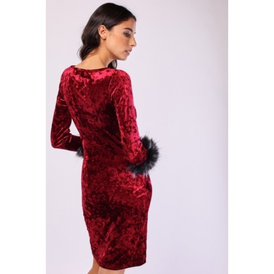 Maroon Velvet Midi Dress Designer Outfit 