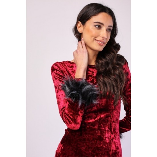 Maroon Velvet Midi Dress Designer Outfit 