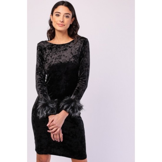 Black Velveteen Readymade Party Dress