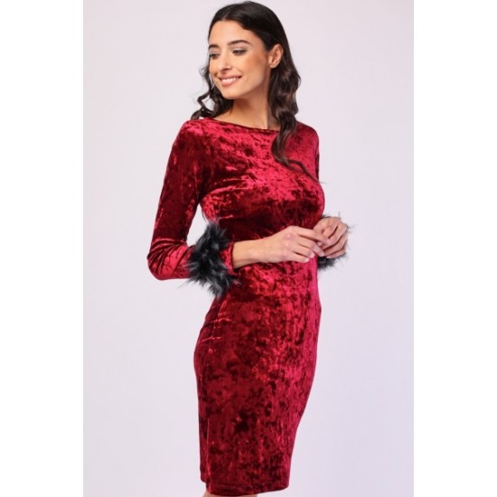 Maroon Velvet Midi Dress Designer Outfit 