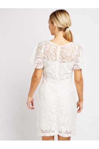 Brilliant White Designer Knitted Lace Dress