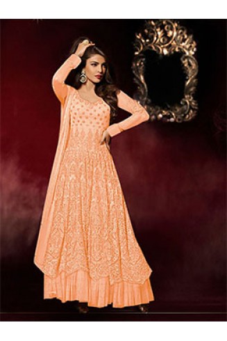 ORANGE PRYIANKA CHOPRA FLOOR LENGTH SEMI STITCHED GOWN