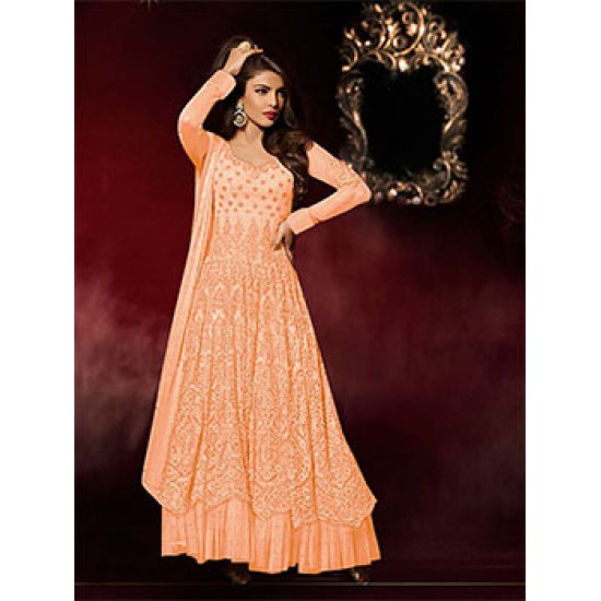ORANGE PRYIANKA CHOPRA FLOOR LENGTH SEMI STITCHED GOWN