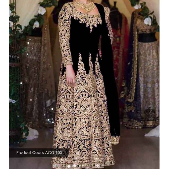 BLACK HEAVY EMBROIDERED DESIGNER WEDDING GOWN