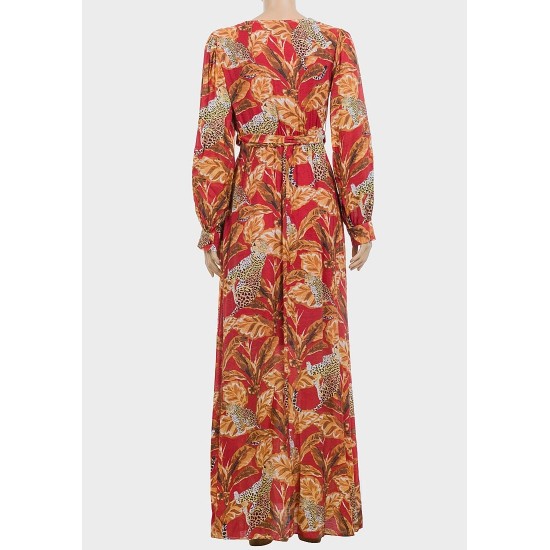 Cinnamon Stick Leopard & Leaves Printed Maxi