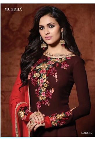 DARK MAROON 102 MUGDHA DESIGNER STRAIGHT SALWAR KAMEEZ