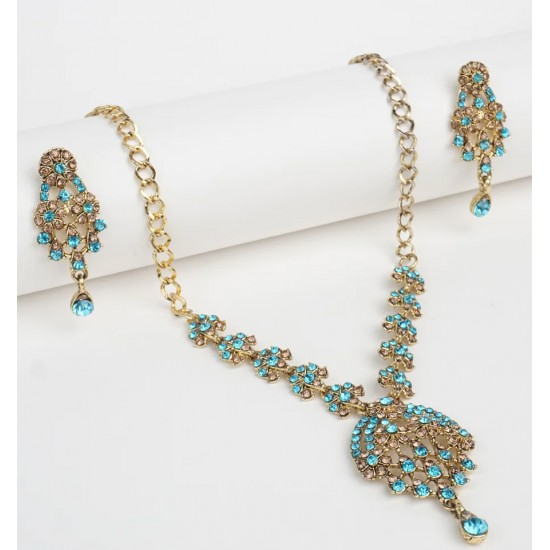 Aqua Blue Party Wear Jewellery Necklace Earring Set
