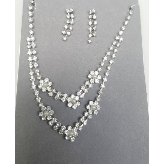Diamante Flower Necklace & Earrings Set