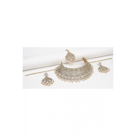 White Gold Indian Party Necklace Set