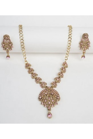 Pink Indian Bridal Necklace Earring Jewellery Set