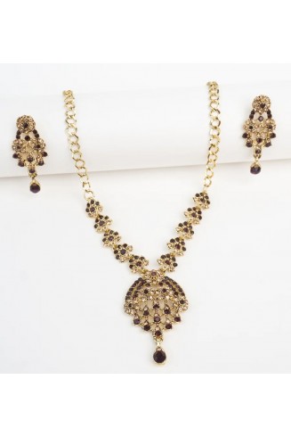 Purple Bollywood Style Necklace Earring Jewellery Set