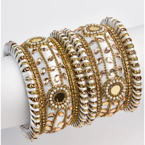 Off White Gold Wedding Wear Mirror Work Bangle