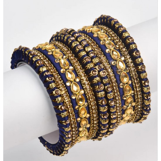 Navy Blue Indian Style Beaded Bangle