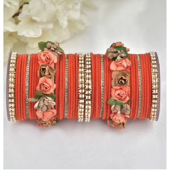 Orange Flower Beaded Bangle