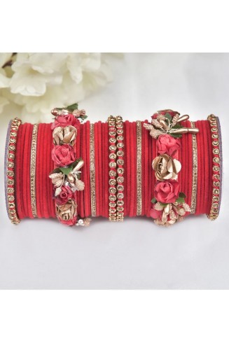 Red Flower Dull Gold Pakistani Women's Bangle 