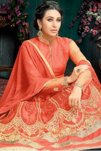 Orange Ethnic Anarkali Dress Bollywood Karishma Kapoor Indian Outfit