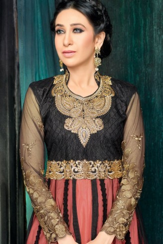 Black Pink Net Anarkali Dress Indian Party Wedding Suit