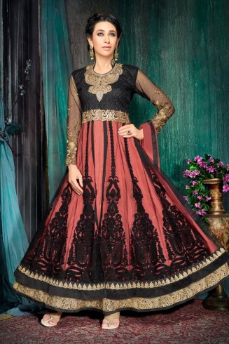 Black Pink Net Anarkali Dress Indian Party Wedding Suit