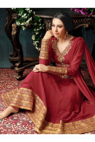 Maroon Plain Anarkali Dress Indian Formal Dress