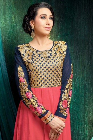 Blue Pink Floor Length Anarkali Suit Indian Party Gown