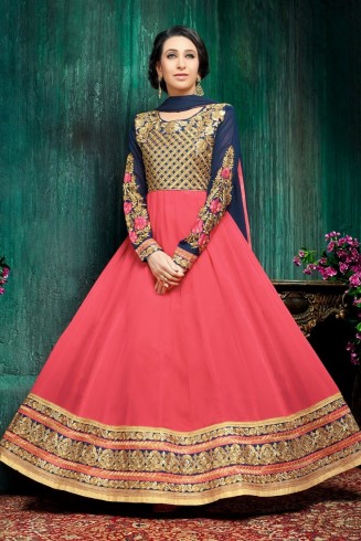 Blue Pink Floor Length Anarkali Suit Indian Party Gown