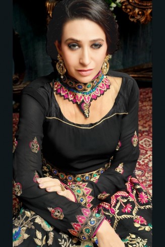 Black Elegant Evening Gown Indian Anarkali Dress Suit