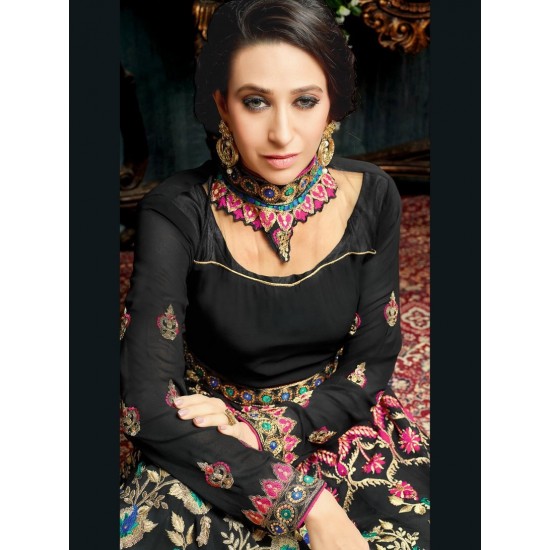 Black Elegant Evening Gown Indian Anarkali Dress Suit