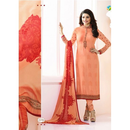 KS-5378 ORANGE KASEESH SILKINA FRENCH CREPE PARTY WEAR SUIT