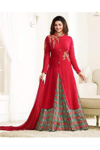 Red Printed Indian Dress Fancy Party Wear Suit
