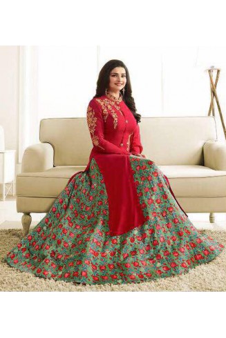 Red Printed Indian Dress Fancy Party Wear Suit